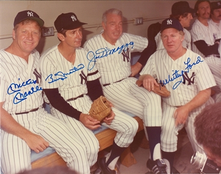 Mickey Mantle, Joe DiMaggio, Billy Martin & Whitey Ford Multi Signed 11x14 Photo (Beckett)